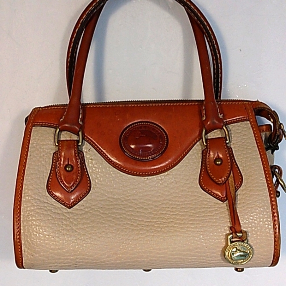 Dooney & Bourke Leather Gladstone Cream and Tan Satchel